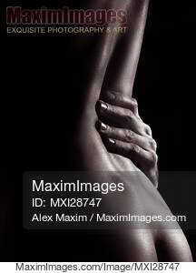 Sensual erotic closeup nude woman body with man hand on her waist... preview image