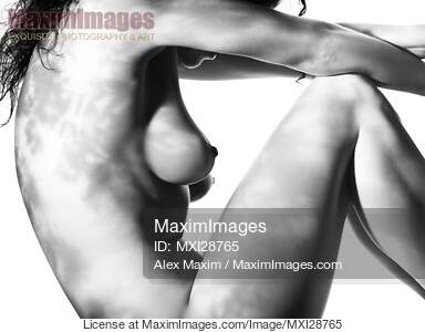 Beautiful nude woman body lit with sunlight through tree leaves... preview image