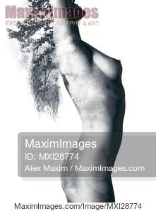 Nude woman body with trees and leaves nature design... preview image