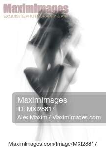 Sensual nude couple making love in glowing white mist... preview image