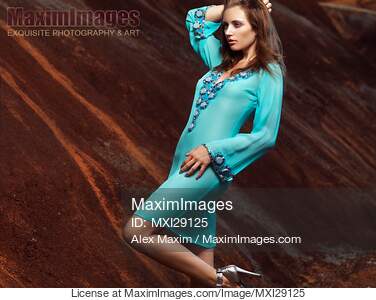 Young Woman Wearing a Blue Caftan... preview image