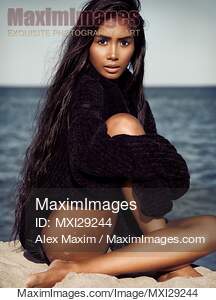 Photo Of Beautiful Asian Woman With Long Black Hair At The Beach