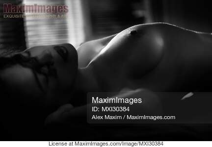 Sensual black and white portrait of a nude woman lying down...... preview image