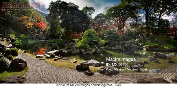 Traditional Japanese Zen rock garden with a pond at Sanboin...... preview image