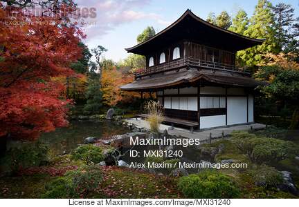 Kannon-den and Zen garden with a pond in autumn scenery of...... preview image
