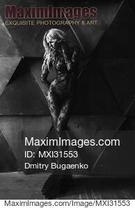 Dramatic sexy portrait of a beautiful blond woman in black...... preview image
