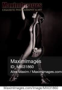 Japanese woman in black kimono revealing side of her nude...... preview image