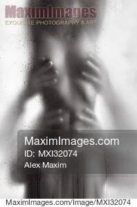 Hands of two men caressing body of half naked woman behind...... preview image