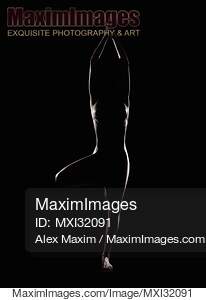 Nude woman figure outline of Vriksasana standing tree yoga...... preview image