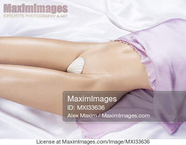 Sexy half-naked woman body midsection with sensual curves...... preview image