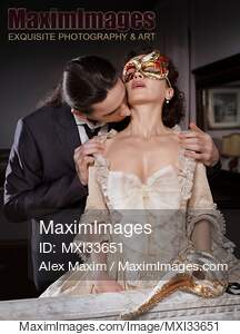 Romantic couple, man caressing and kissing beautiful lady...... preview image