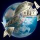 US dollars money flying around the world globe... (thumbnail)