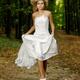 Runaway bride in wedding dress running through the woods... (thumbnail)
