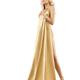 Beautiful nude blond woman covering with gold fabric... (thumbnail)