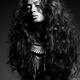 Beautiful young woman with long brown hair black and white... (thumbnail)