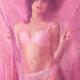 Young woman wearing lingerie behind pink fabric... (thumbnail)