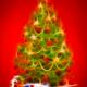 Artistic illustration of Christmas tree with presents on red... (thumbnail)