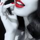 Woman with red lipstick closeup of sensual mouth Black and white... (thumbnail)
