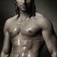 Portrait of man with wet bare torso standing under shower Black an whi... (thumbnail)