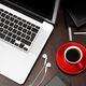 Work or study desk with laptop phone tablet and coffee... (thumbnail)