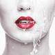 Water running over woman face closeup of lips with red lipstick... (thumbnail)