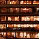 Izumoya Japanese restaurant windows at night in Kyoto... (thumbnail)