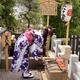 Japanese woman at Jishu Jinja shrine of love and marriage at Kiyomizu-... (thumbnail)