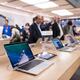 People at Apple store trying new MacBook laptops... (thumbnail)