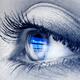 Closeup of eye with blue Facebook logo reflecting in it... (thumbnail)