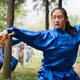 Girl practicing sword at martial arts school in China... (thumbnail)