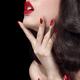 Young woman with red lipstick sensual closeup of mouth... (thumbnail)