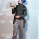 Humorous portrait of man contractor worker blowing at screw gun... (thumbnail)