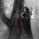 Woman druid listening to heartbeat of the tree Black and white... (thumbnail)