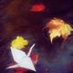 Origami paper crane on autumn leaf in river stream... (thumbnail)