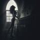 Beautiful naked woman profile sunlit silhouette on staircase... (thumbnail)
