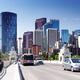 Calgary city traffic on Centre Street Bridge with downtown skyline... (thumbnail)