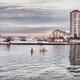 People kayaking at sunset in Nanaimo city waterfront Vancouver Island... (thumbnail)