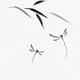 Dragonflies and bamboo leaves Japanese Zen Sumi-e painting on white ri... (thumbnail)