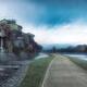 Panorama of Kamo River pathway in misty morning autumn scenery Kyoto... (thumbnail)