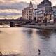 Shijo bridge over Kamo River in Kyoto with two herons in sunset scener... (thumbnail)