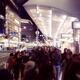 People on a sidewalk of Shijo dori street at night in Kyoto Japan... (thumbnail)