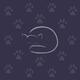 Cute sleeping kitten illustration with paw prints on purple blue backg... (thumbnail)