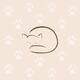 Cute snuggled sleeping cat artistic illustration with paw prints on be... (thumbnail)