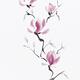 Branch of blooming purple magnolia flowers Japanese Zen Sumi-e paintin... (thumbnail)