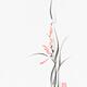 Elegant light coral red orchid flowers Japanese Zen Sumi-e painting on... (thumbnail)