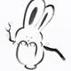 Cute happy bunny swinging on a branch Japanese Zen Sumi-e painting... (thumbnail)
