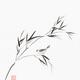 Bird on a bamboo branch Japanese Zen Sumi-e painting on white rice pap... (thumbnail)