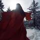 Artistic photo of a beautiful asian woman in red undone kimono running... (thumbnail)