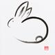 Minimalistic cute bunny Japanese Zen Sumi-e painting on white rice pap... (thumbnail)