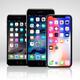 Apple iPhone X 7 and 7 Plus three smartphones on light gray background... (thumbnail)